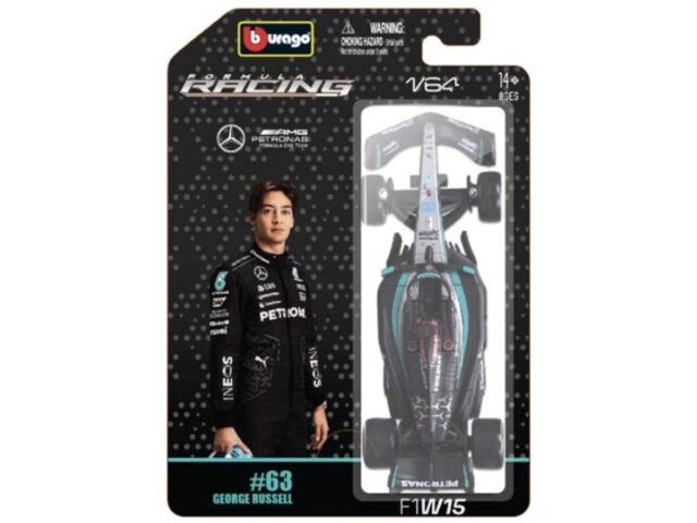 Mercedes Benz Amg W16 #63 George Russell 2025 1:64 Zilver/zwart/turquoise