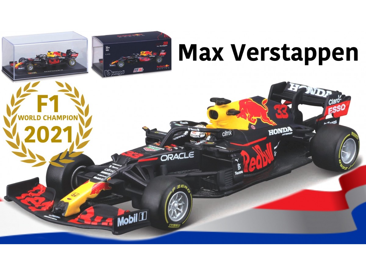 Red Bull #33 Max 2021 modelauto met helm in luxe verpakking schaal 1:43 | Bburago Nederland