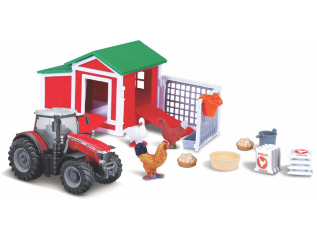 BBURAGO FARMLAND PLAYSET - CHICKEN COOP WITH MASSEY FERGUSON TRACTOR