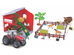 BBURAGO FARMLAND PLAYSET - HORSE STABLE WITH MASSEY FERGUSON TRACTOR