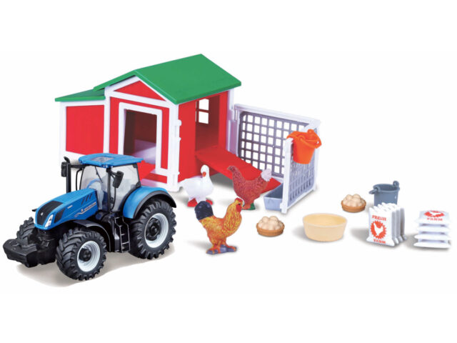 BBURAGO FARMLAND PLAYSET - CHICKEN COOP WITH NEW HOLLAND T7.315 HD TRACTOR