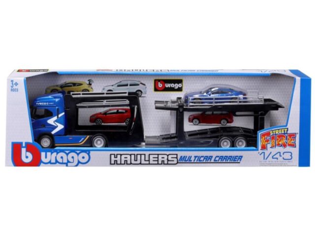Iveco S-way 570 Multicar Carrier + 1 Car 1:43 Zilver/blauw/zwart