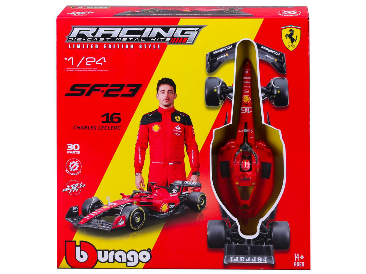 Maquette Ferrari SF23 F1 2023 Leclerc - Échelle 1/24 En Métal à Monter, Avec Casque Et Support, Bburago